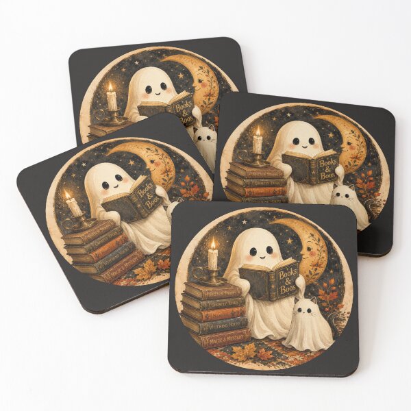 Item preview, Vintage Ghost and Ghost Cat Halloween Books and Boos Reading designed and sold by tamdevo1.