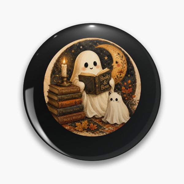 Item preview, Vintage Ghost and Ghost Cat Halloween Books and Boos Reading designed and sold by tamdevo1.