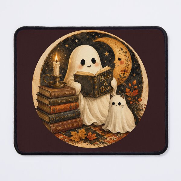 Item preview, Vintage Ghost and Ghost Cat Halloween Books and Boos Reading designed and sold by tamdevo1.
