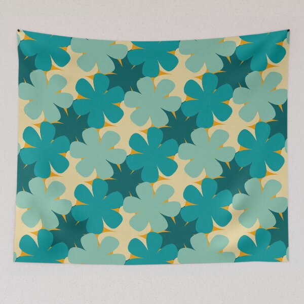 Item preview, Blue and Beige Mid-Century Flowers Design 9B designed and sold by StefanStudioArt.