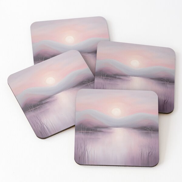 Item preview, Aesthetic Pastel Lavender Sunrise Misty Mountain Lake Reflection Art designed and sold by Famedtrend.