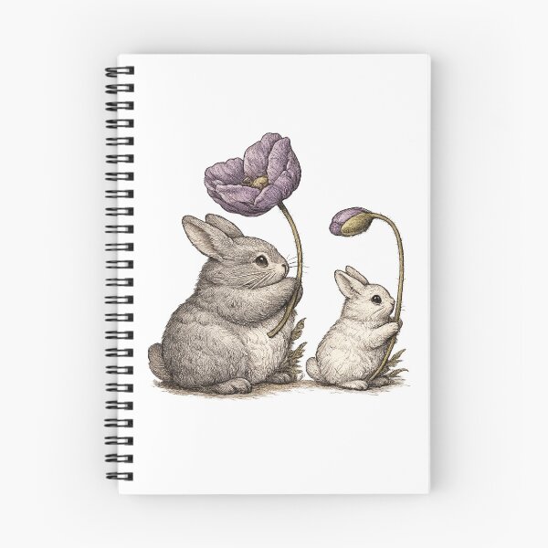 Item preview, Vintage Bunny & Purple Poppy Engraving Art designed and sold by afr-saad.