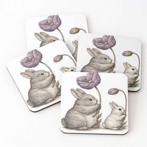 Item preview, Vintage Bunny & Purple Poppy Engraving Art designed and sold by afr-saad.