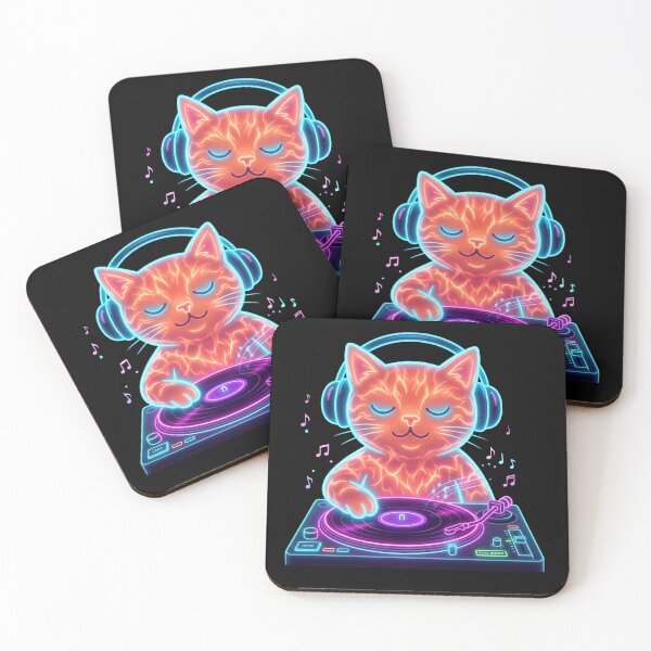 Item preview, Neon cat DJ designed and sold by Form & Fauna.