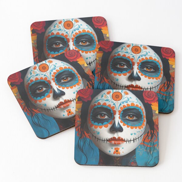 Item preview, Vibrant Day of the Dead Sugar Skull Portrait Art designed and sold by Artessie.