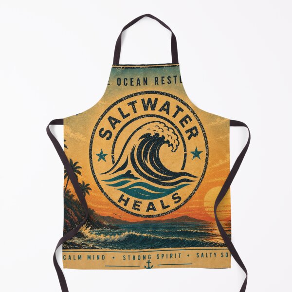 Item preview, Saltwater Heals Vintage Ocean Sunset Poster | Coastal Wall Art | Beach House Decor | Retro Surf Print designed and sold by Studio821.