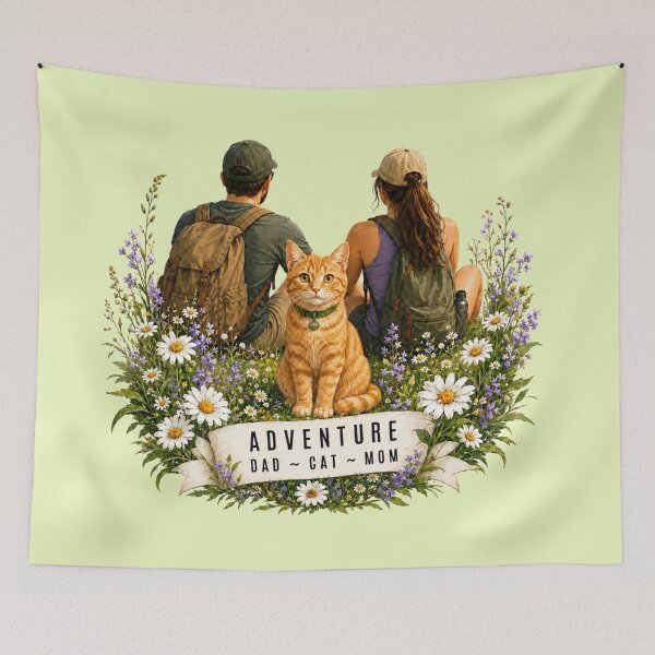 Item preview, Adventure Cat Hiking with Mom and Dad in a Daisy Field designed and sold by Northcrest Co..