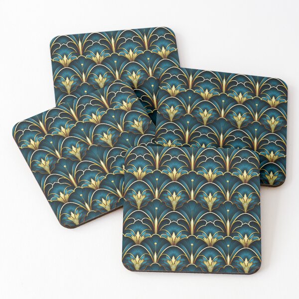 Item preview, Blue Teal And Golden Hues Art Deco Pattern designed and sold by DEC02.