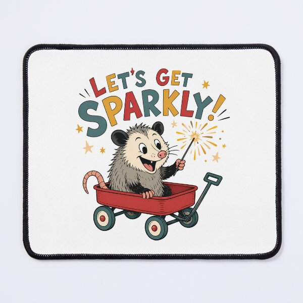 Item preview, Lets Get Sparkly Retro Opossum Cute Wagon designed and sold by chattsuede.