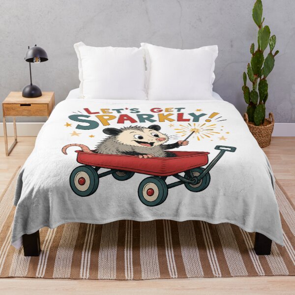 Item preview, Lets Get Sparkly Retro Opossum Cute Wagon designed and sold by chattsuede.