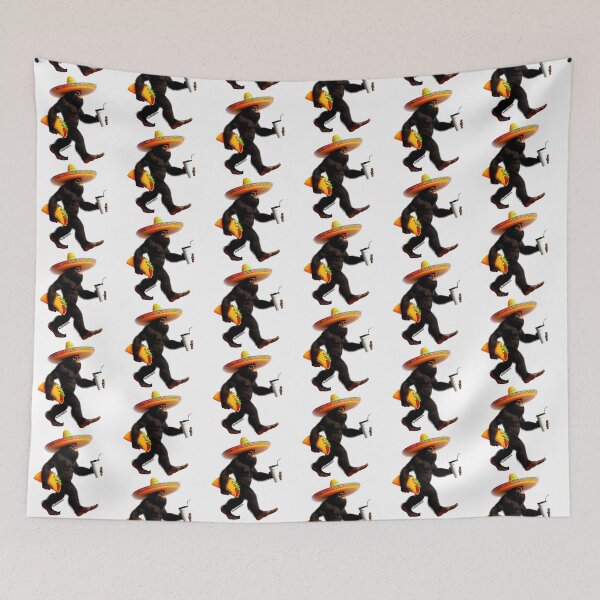 Item preview, Black Bigfoot  with sombrero and taco with drink. designed and sold by NativeGraffix.