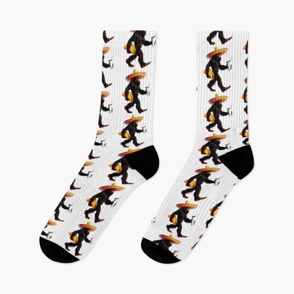 Item preview, Black Bigfoot  with sombrero and taco with drink. designed and sold by NativeGraffix.