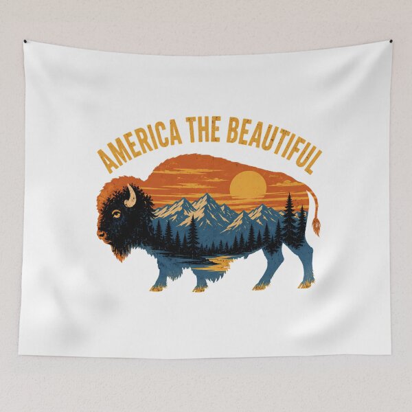 Item preview, America The Beautiful Bison Vintage Mountain Landscape designed and sold by chattsuede.