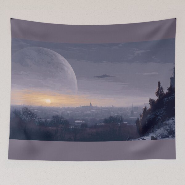 Item preview, pixel daylight sunset mood futuristic sci fi moon landscape illustration dejco.art domin designed and sold by dejco.art.