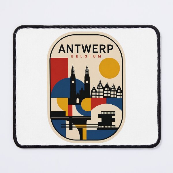 Item preview, Retro Antwerp Belgium Skyline Geometric Travel Decor designed and sold by k3rstman1.