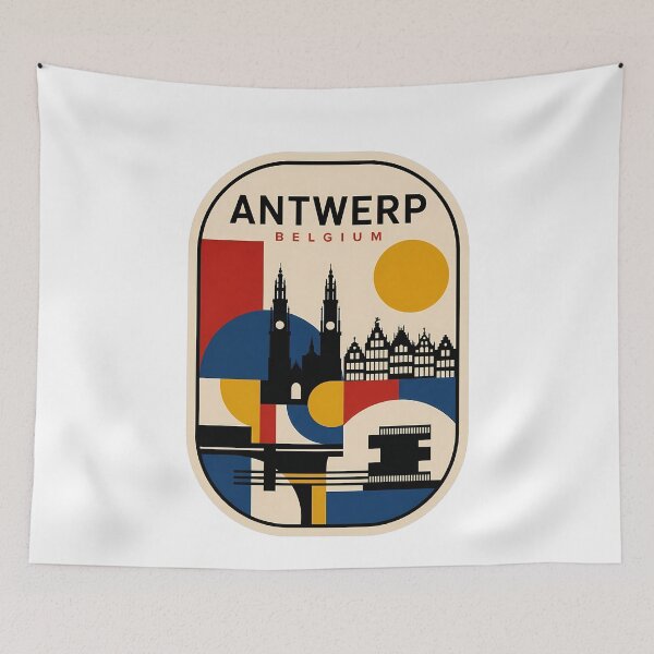 Item preview, Retro Antwerp Belgium Skyline Geometric Travel Decor designed and sold by k3rstman1.