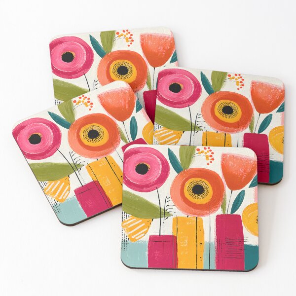 Item preview, Floral Geometry in Bloom - Vibrant Abstract Flowers Framed by Bold Color and Design designed and sold by OlfactoART Studio.