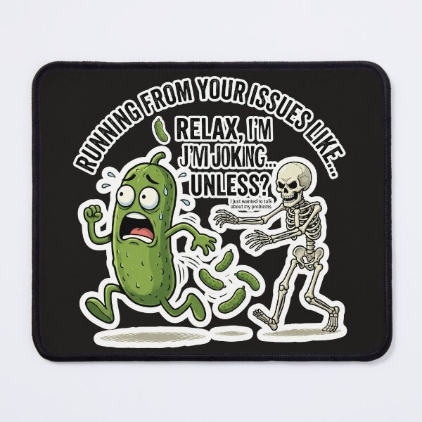 Item preview, Funny Pickle Running From Issues Skeleton Meme designed and sold by Basma Designs | Funny Shirts, Stickers & Mugs.