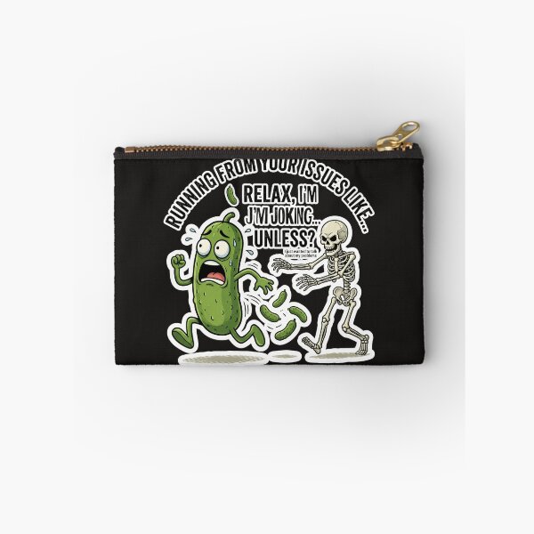 Item preview, Funny Pickle Running From Issues Skeleton Meme designed and sold by Basma Designs | Funny Shirts, Stickers & Mugs.