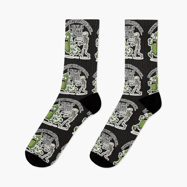 Item preview, Funny Pickle Running From Issues Skeleton Meme designed and sold by Basma Designs | Funny Shirts, Stickers & Mugs.