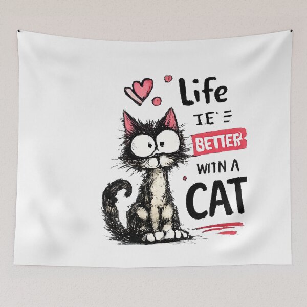 Item preview, Life Is Better With a Cat – Cute Funny Cat Lover Cartoon Design designed and sold by vansaidshop ⭐⭐⭐⭐⭐.