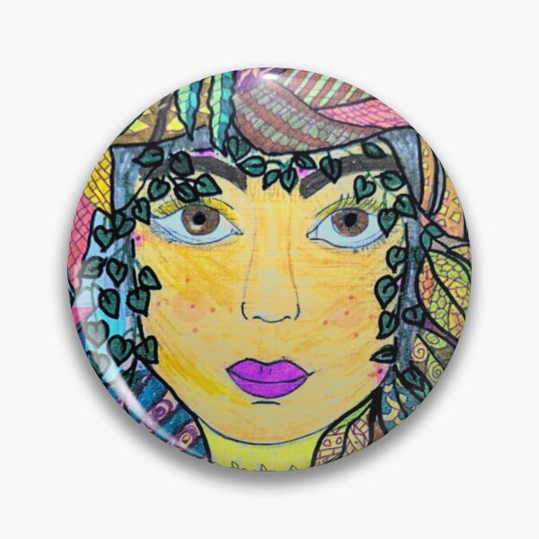 Item preview, Whimsical Nature Goddess – Colorful Folk Art Portrait with Patterned Leaves designed and sold by Selena.m.studio.