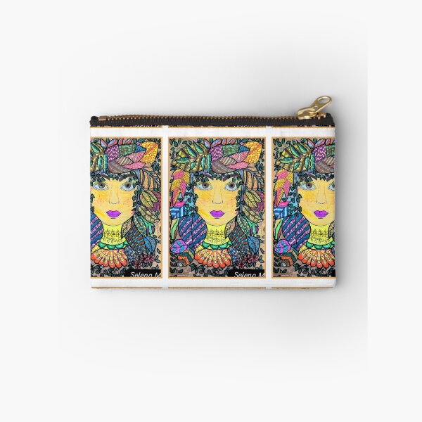 Item preview, Whimsical Nature Goddess – Colorful Folk Art Portrait with Patterned Leaves designed and sold by Selena.m.studio.