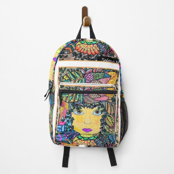 Item preview, Whimsical Nature Goddess – Colorful Folk Art Portrait with Patterned Leaves designed and sold by Selena.m.studio.