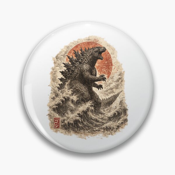 Item preview, Vintage Kaiju Engraving Art – Retro Monster Wave Japanese Style designed and sold by afr-saad.