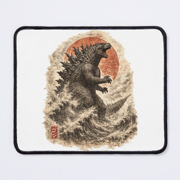 Item preview, Vintage Kaiju Engraving Art – Retro Monster Wave Japanese Style designed and sold by afr-saad.