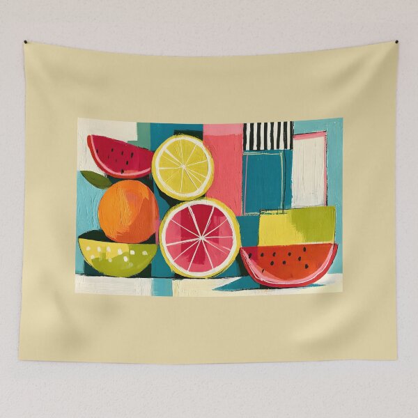 Item preview, Citrus Geometry in Full Color - Vibrant Fruit Forms Against a Bold Contemporary Backdrop designed and sold by OlfactoART Studio.