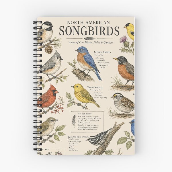 Item preview, North American Songbirds – Vintage Birdwatching Field Guide Illustration | Cardinal Bluebird Chickadee Goldfinch Nature Art Shirt designed and sold by DiamondSkyShirt.