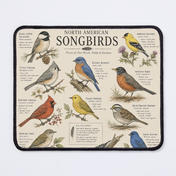 Item preview, North American Songbirds – Vintage Birdwatching Field Guide Illustration | Cardinal Bluebird Chickadee Goldfinch Nature Art Shirt designed and sold by DiamondSkyShirt.
