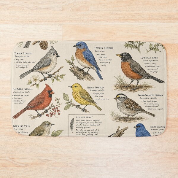 Item preview, North American Songbirds – Vintage Birdwatching Field Guide Illustration | Cardinal Bluebird Chickadee Goldfinch Nature Art Shirt designed and sold by DiamondSkyShirt.