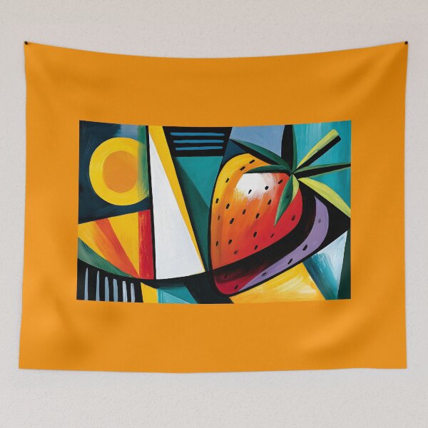 Item preview, Strawberry Burst in Geometric Color - Vibrant Fruit Surrounded by Dynamic Abstract Energy designed and sold by OlfactoART Studio.