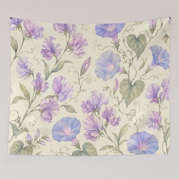 Item preview, Vintage Botanical Morning Glory and Sweet Pea Pattern designed and sold by Owcomm.