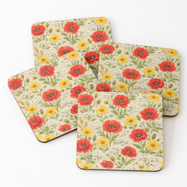 Item preview, Red Poppies and Yellow Daisies Summer Wildflower Pattern designed and sold by Owcomm.