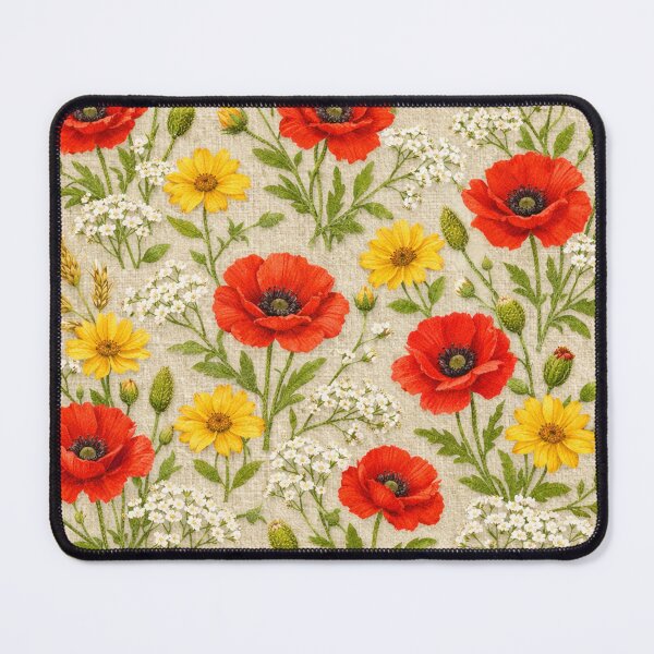 Item preview, Red Poppies and Yellow Daisies Summer Wildflower Pattern designed and sold by Owcomm.