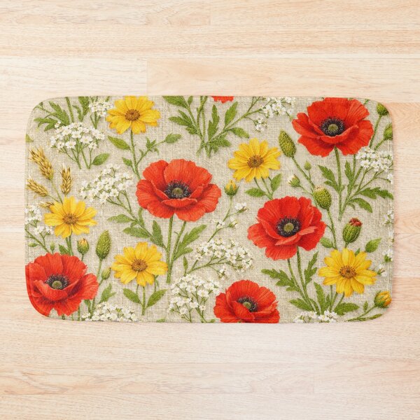 Item preview, Red Poppies and Yellow Daisies Summer Wildflower Pattern designed and sold by Owcomm.