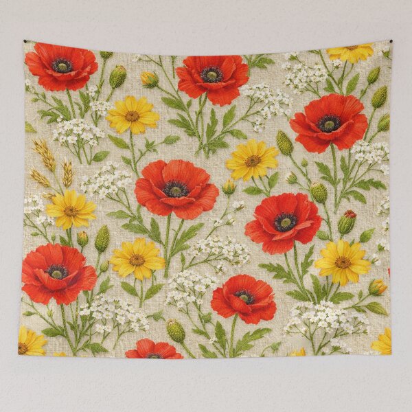 Item preview, Red Poppies and Yellow Daisies Summer Wildflower Pattern designed and sold by Owcomm.