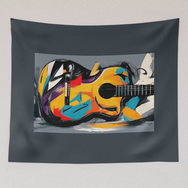 Item preview, Electric Guitar in Vibrant Motion - Bold Blues Reds and Yellows in Abstract Musical Energy designed and sold by OlfactoART Studio.