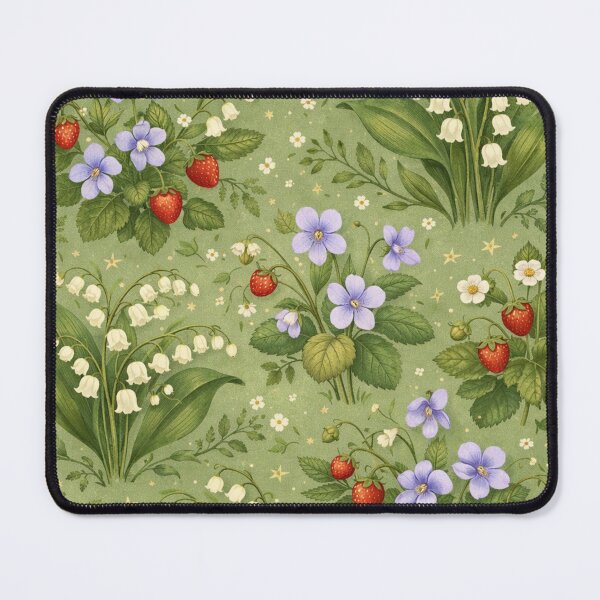 Item preview, Vintage Woodland Botanical Pattern with Strawberries and Wildflowers designed and sold by Owcomm.