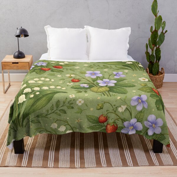 Item preview, Vintage Woodland Botanical Pattern with Strawberries and Wildflowers designed and sold by Owcomm.