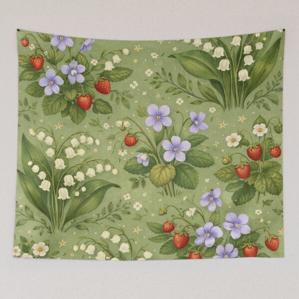 Item preview, Vintage Woodland Botanical Pattern with Strawberries and Wildflowers designed and sold by Owcomm.