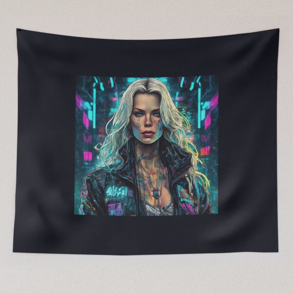 Item preview, Cyberpunk Blonde Girl Tattooed Cybernetic Sci-Fi Portrait designed and sold by UmSkelig834.