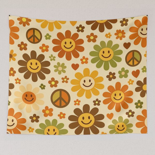 Item preview, Retro 70s Smiley Flower Power Seamless Pattern designed and sold by Owcomm.