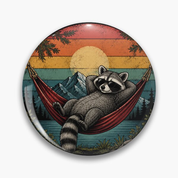 Item preview, Not Lazy Energy Saving Mode Raccoon Camping Sunset Retro T‑Shirt Design designed and sold by MoodEcho.