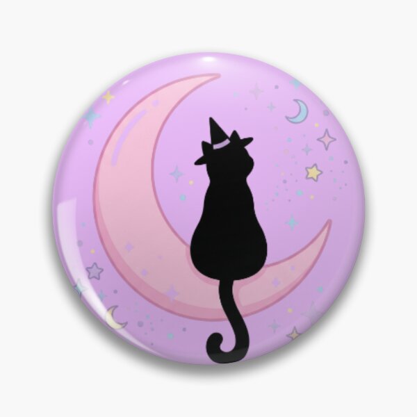 Item preview, Black Cat Sitting on Pink Moon Kawaii Gothic Witchy designed and sold by CozyDesignsCo.