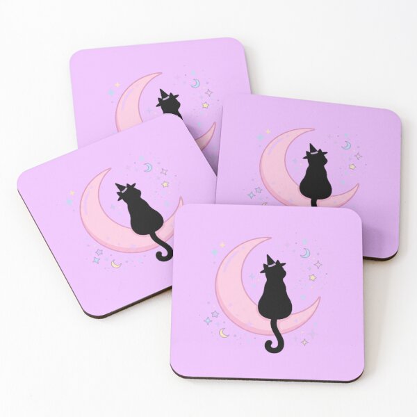 Item preview, Black Cat Sitting on Pink Moon Kawaii Gothic Witchy designed and sold by CozyDesignsCo.