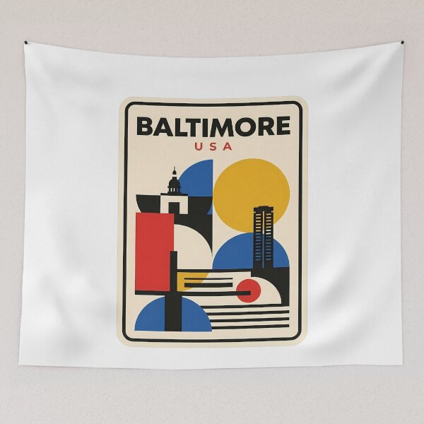 Item preview, Abstract Baltimore Maryland Retro Geometric Travel Poster designed and sold by k3rstman1.